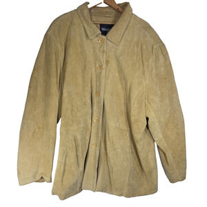 Vtg Bernado Leather Shirt Jacket 3X Womens Beige Button Up Plus Size Grandma